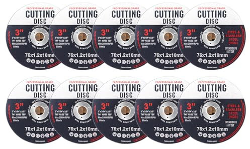 GIONAR 12pcs Trennscheibe 76 x 1,2 x 10 mm, Cutting Discs, Profi-Trennscheibe für Stahl und Edelstahl, Metal Cutting Disc for Separating Metal and Rostfreie Stähle