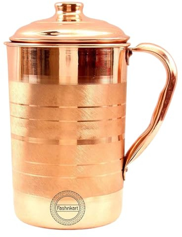 Pichet en cuivre fait main Silver Touch pour l'eau potable, bienfaits pour la santé ayurvédique, pichet traditionnel en cuivre pour boire 1,5 litre 50,7 oz