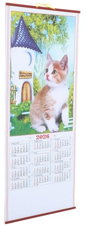KALLORY Chinese Wall Scroll Calendar Faux Rattan Hanging Lunar Calendar for Home Office Decor Traditional Aesthetic Design for Yearly Chinese Celebrations