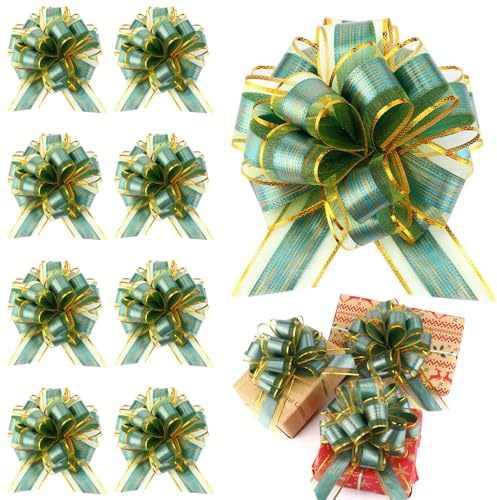 TRKETK 10 fiocchi verdi da 15,2 cm con bordo dorato, in organza, per confezioni regalo, fiocchi per avvolgere regali, decorazioni floreali, per San Valentino, compleanni, confezioni