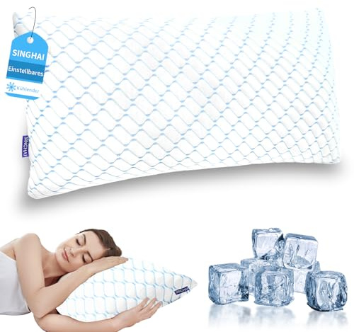 SINGHAI Kopfkissen, Memory Foam Kissen, Kühlendes Kopfkissen, Flach Nackenkissen Orthopädisches Seitenschläferkissen (Blaue Welle, 40x60 cm)