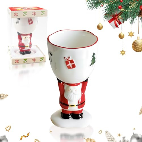 FePen Tasse de Noël, Tasse à Café de Noel en Céramique Tasse Mug avec couvercle et cuillère, Tasses à Thé en Céramique Père Kawaii a Cafe Tasses pour Cadeau de Noëls (High red)