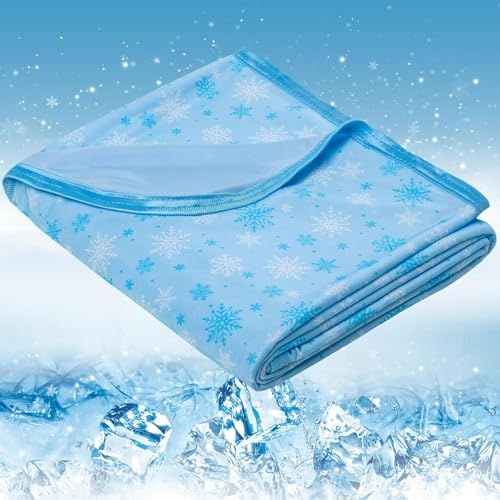 Manta refrescante para dormir caliente, manta de enfriamiento de verano, tamaño Q-Max >0,5, ligera manta de enfriamiento para cama, sofá o sofá, copo de nieve, copo de nieve, (azul, largo 130 x 180 cm