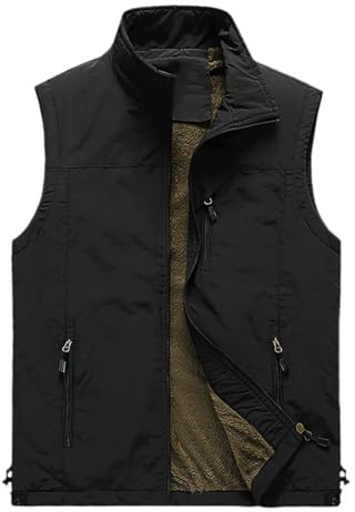Zanisouta Chaleco de trabajo para hombre sin mangas Chaleco de pesca de invierno de forro polar Chaleco ligero de caza Chaleco para exterior Chaleco acolchado Chaleco ligero de ocio Chaqueta