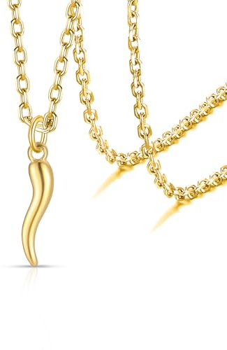 VASSAGO Collier Mauvais Oeil Collier Pendentif En Corne Italienne Colliers En Couches Pour Les Femmes Bleu Turc Oeil Chanceux Protection Bijoux Cadeau Pour Les Femmes Hommes (2-Doré)