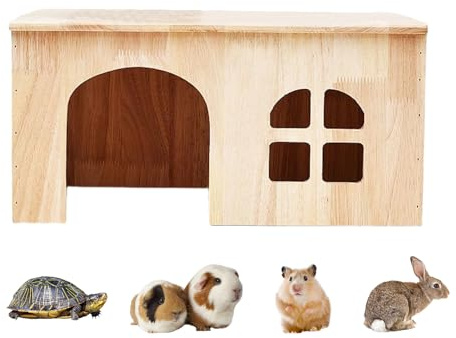 Casa del Conejo,Castillo de Hábitat de Madera Sólida con Ventana y Puerta | Cabaña Ventilada para Conejos,para Erizo Hurón Hámster Jerbo Y Chinchilla Descansar Jugar Dormir
