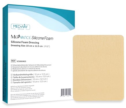 MedVancTM Silicona: apósito absorbente de espuma adhesiva de silicona, 10 cm x 12.5 cm, caja de 5 apósitos