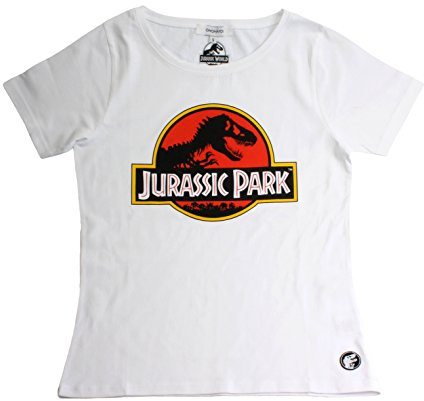 ONOMATO! Jurassic Park T-shirt för kvinnor, Vit, XL