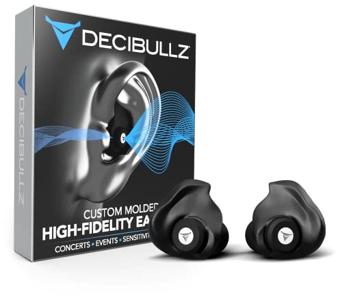Decibullz Filtres de bouchons d'oreille moulés sur mesure haute fidélité (Hi-Fi) pour concerts et événements (noir)