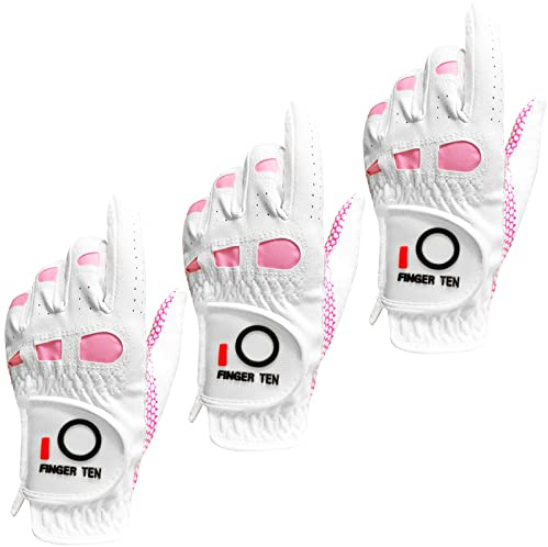 Gants De Golf Femme Main Gauche Droite Synthétique Pluie Poignée Paquet De Valeur De 3 Pack, Gant Confortable Tous les temps Fit Petit Moyen Grand (M, 3 Pack Main Gauche (Worn on Left Hand ))