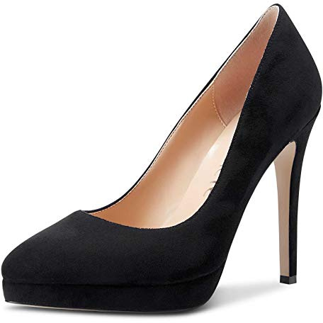 Castamere Women's Platform High Heels Fashion Slip-On Stilettos Court Shoes 4.7IN Heel Black Suede Pumps UK 5
