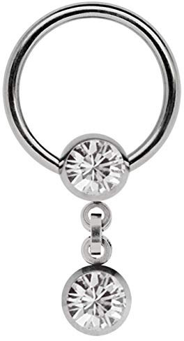 Modern Nature Piercing-Schmuck Intimpiercing Titan Ring in 1,2 x 10 mm mit Kette und 6 mm Stein-Kugeln in klar