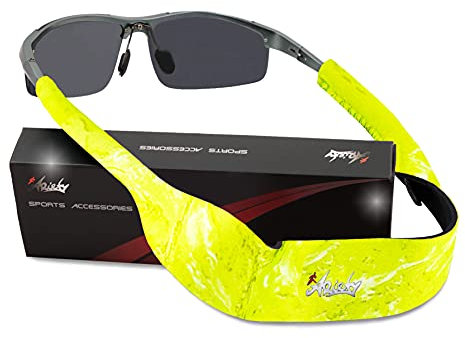 ARiety Sport Brillenband schwimmfähig – Neopren Sportband verstellbar für Surfen, SUP, Segeln & Angeln | Sicherer Halt für Sport- & Sonnenbrille, dünne bis große Bügel (Gelb Camouflage)