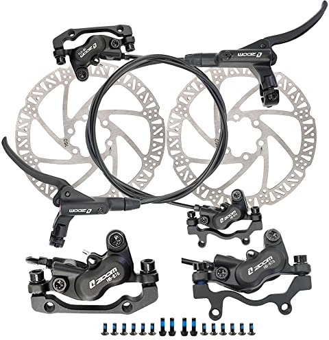 JFOYH zoom HB876 4-Piston Pre-Bled Hydraulic Disc Brake Set for Mountain Bike, Bike Disc Brake Kit with 160mm Rotors, Front and Rear Levers(PM Adapter Included) - Left-Front&Right-Rear