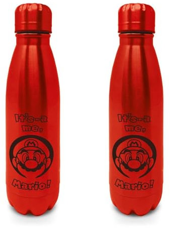 Pyramid Europe Nintendo Mini Cola Flasche (Super Mario Design) Metall Wasserflasche 540ml für Jungen und Mädchen, Kinder Wasserflaschen - Offizielles Lizenzprodukt, Schwarz