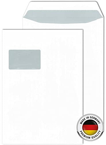 30 Versandtaschen C4 weiß, mit Fenster,120g/m² Papier, mit Abziehstreifen, selbstklebend, 229 x 324 mm, Versandtasche, Briefumschlag, Kuvert, Geschäftsumschlag, Brief