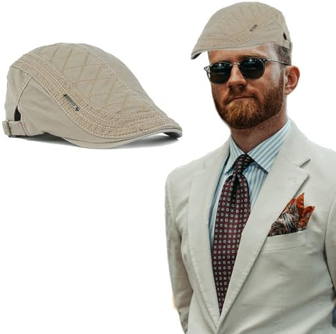 AWOCAN Herren Newsboy Cap Baumwolle Flat Cap Baskenmütze Sommer Ivy Gatsby Driving Hat Verstellbar Atmungsaktiv Schirmmütze, Stil 2, Beige, 4
