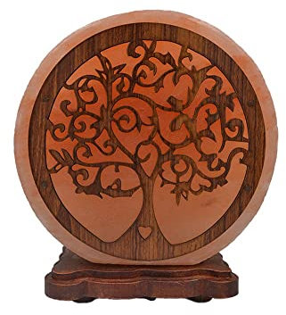 AROMASENSES.- Lámpara de Sal del Himalaya con Base de Madera, Cable y Bombilla - Natural 100% -Hecha a Mano (ARBOL DEL AMOR)