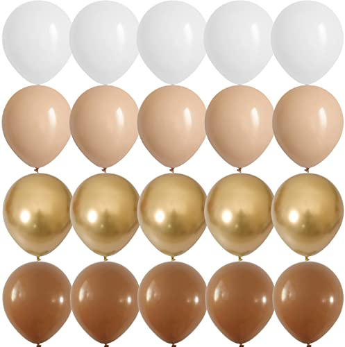 OTMVicor 12inch Latex Balloons, 20pcs Apricot Gold Brown and White Mixed Color Balloons for Birthday Wedding Graduation Party Decoration