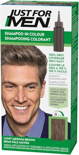 Just For Men Teinture Cheveux Homme, Coloration Semi-Permanente pour Homme, Sans Ammoniaque, avec Kératine et Vitamine E pour des Cheveux Forts, Coloration Châtain Moyen Clair, H30