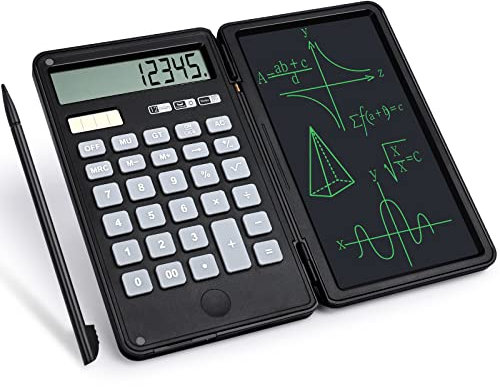 Sarsumir Taschenrechner mit 6-Zoll-LCD Schreibtafel 12-stelliges Taschenrechner Klein Taschenrechner Solar und Batterie Dual Powered Tischrechner Tragbar für Schule Büro Zuhause, Schwarz