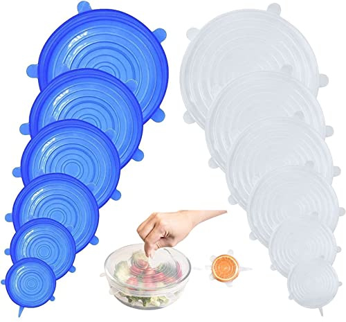 Silicone Lids Food Covers,12pcs Silicone Stretch Lids,Reusable Lids For Yoghurt Pots,Microwave Can & Tin Cover Lid,Microwave Food Cover,Expandable To Fit Various Shape Of Containers