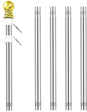 Eurobuy Flag Poles for Garden, 5 Sections Flag Pole Kit Stainless Steel Flag Pole Tangle Free for Yard Residential