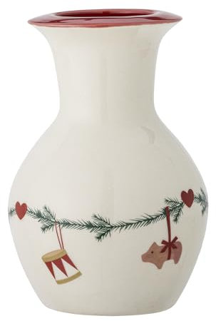 Bloomingville Vas Yule vit julmotiv 16 x 10 cm blomvas keramik