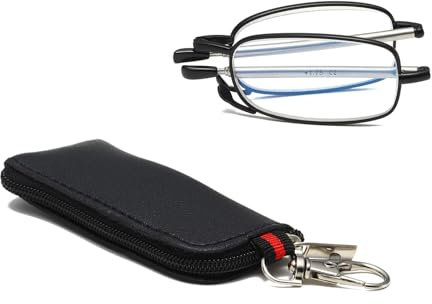 Hubeye Gafas de lectura plegables de metal portátiles ultraligeras Anteojos de lectura con bisagras de resorte y patillas telescópicas Gafas de viajes con llavero 1.00