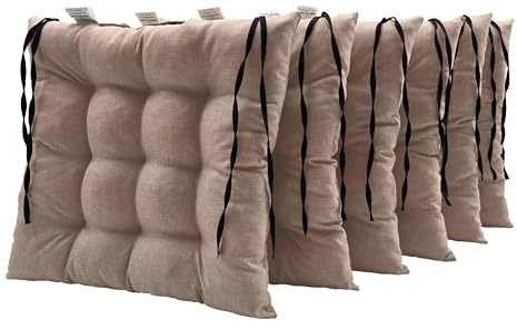 Grand Filippo Stuhlkissen 6 Stk. 40x40 cm - Sitzkissen Outdoor mit Bindebändern - Wasserabweisend, Wetterfest, Mittelfest - Ideal für Innen- und Außenbereiche - Balkon, Terrasse, Esszimmer