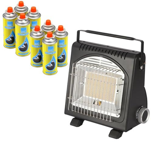 Portable 1.7kW Compact Outdoor Gas Heater - Infrared Ceramic Burner, Lightweight, Emergency Heating (Heater + 8 Canisters)