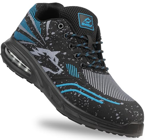 BWOLF Splash S1PL Chaussures de travail pour homme S1PL Chaussures de sécurité antidérapantes avec adhérence 4 x 4, Airflow Tech, ergonomiques et confortables, noir/bleu, 41 EU