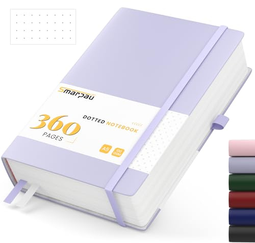 Smarpau Taccuino A5 a pois – copertina rigida Bullet Journal con 360 pagine di carta spessa, 100 g/m², per donne, uomini, scrittura, scuola, ufficio, 14,5 x 21 cm, viola