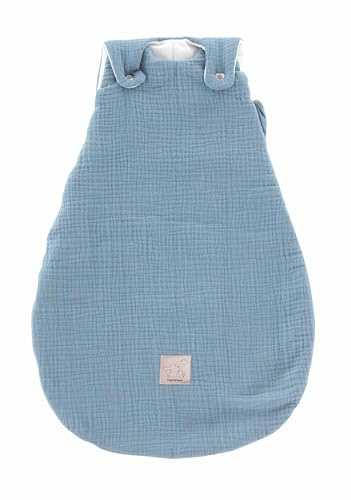 TRÄUMELAND Babysovsäck av muslin, ljusblå, ventilerande, lätt och hudvänlig, växande året runt-babysovsäck med integrerad ventilation, 2,5 TOG, Öko-Tex 100-certifierad