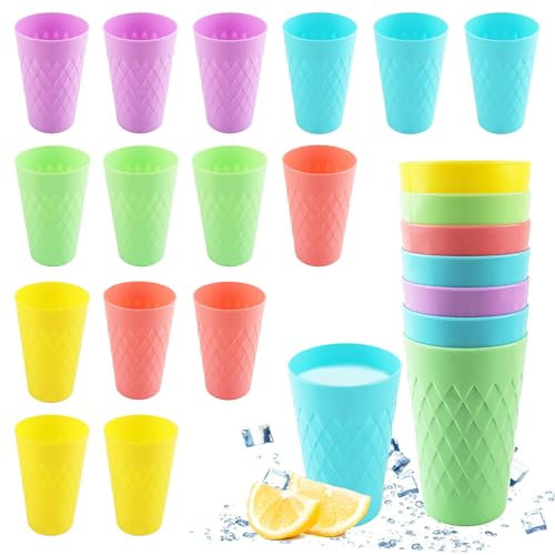 badaren Paquete de 15 Vasos Plastico Duro, Vasos de Colores de Plástico 400 Ml, 5 Colores - Vasos Plastico Reutilizable - Perfecto para Cumpleaños, Fiestas, Cocina, Picnic, Camping, Viajes