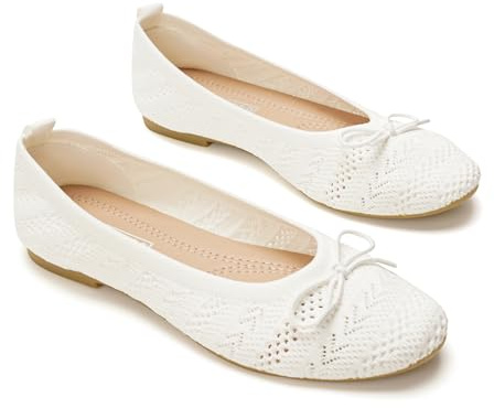 GLAMORA Bailarinas Mujer Manoletinas Punto Transpirable Lazo Frontal Zapatos Planos Flexibles Ligeros Cómodos Verano Primavera Calzado Tejido Perforado Suela Antideslizante Elegantes