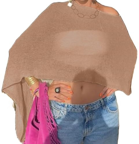 Women Sheer Poncho Top Lightweight Knit Crochet Shrug Bolero Mesh Batwing Sleeve Sweater Cover Up Beachwear
