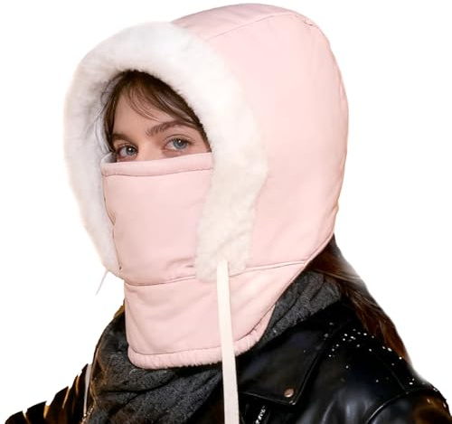Opdestn Bonnets d'hiver pour Femmes | Capuche d'hiver Imperméable Au Vent - Chapeau d'Extérieur avec Protection Faciale et Écharpe,pour Plein Air Camping Neige Randonnée Cyclisme Ski