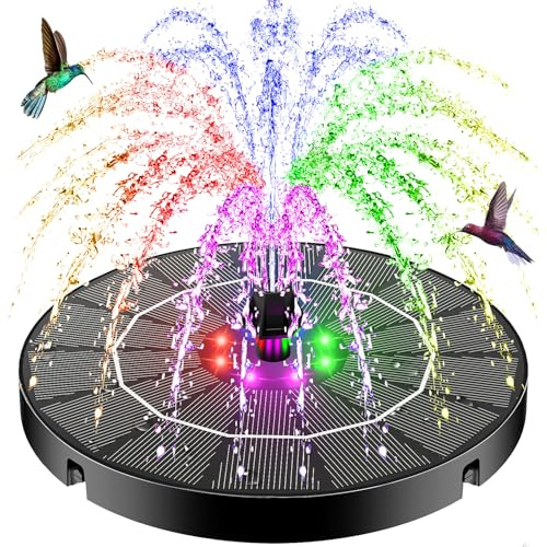 SZMP Fuente Solar - 3.5W 2026 Nuevo Bomba Solar para Estanque Exterior Solares para Jardin, 2200mAh Baterías con 8 Leds Colorido y 8 Boquillas, para Estanque de Jardín Fuente, Baño para Pájaros
