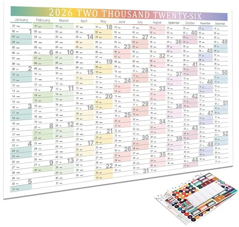 2026 kalender 12 månader vecko- och årskalender tjockt papper affisch | Stort format kalender planerare väggdekoration för hemmet kontor skola lärare elever arbete studier akademisk planering