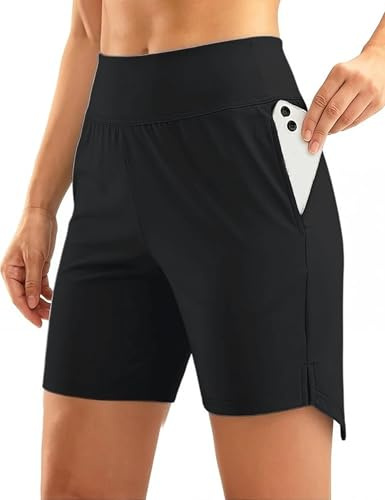 Aseniza Kurze Hose Damen High Waist Sporthose Gym Shorts Leggings Radlershorts Baumwolle Vermischt Laufhose Radlerhose mit Taschen für Fitness Laufen Yoga Alltag Schwarz M