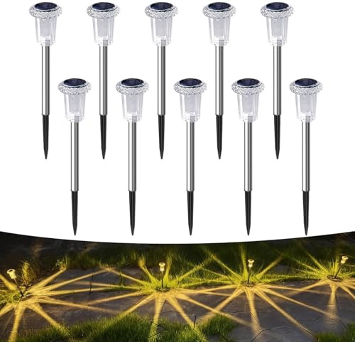 Aourow luces Solares LED Exterior Jardin, 10 Unidades, Blanco Cálido, Batería Reemplazable, Lámparas Solar Impermeables LED para Decoracion Exteriores, Jardín, Balcón, Terraza, Césped, Caminos, Patio