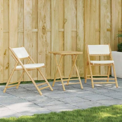Genérico Juego bistró Plegable de bambú 3 pzas con Cojines Blanco Crema,Mobiliario,Muebles de jardín,Conjuntos de jardín,3208933