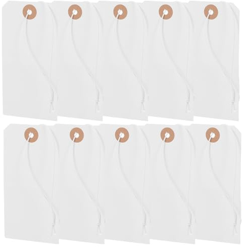 COHEALI Etichette Vuote con Filo 100 Pezzi, Cartellini di Carta Resistenti per Abbigliamento, Accessori e Spedizioni, Etichette Bianche Versatili per Organizzazione Ufficio e Negozio