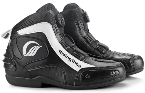 Chaussures de moto pour homme et femme avec protections – Bottes de motard à fermeture rapide, antidérapantes, résistantes et confortables