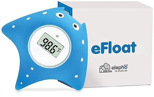 Elepho eFloat Digital Baby Thermometer for Bathtub | Accurately Monitors Water & Room Temperature + Acts as Kids Bath Toy | Waterproof Device Alerts When Too Hot or Cold (Blue)