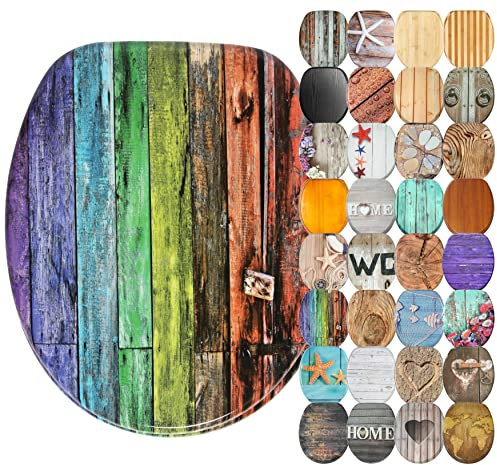 Sanilo WC Sitz mit Absenkautomatik, viele schöne Holz Toilettendeckel zur Auswahl, hochwertige und stabile Qualität (Rainbow)