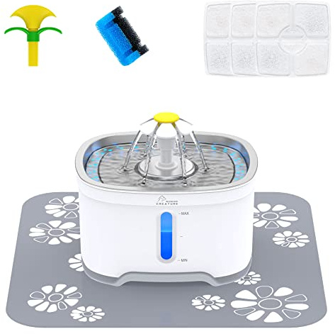 Wonder Creature Cat Water Fountain Stainless Steel, 84oz/2.5L Automatic Pet Water Fountain with Water Level Window and LED Light for Water Shortage Alert
