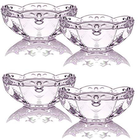 TAMUME Ciotola per Gelato Set di 4 Ciotole in Vetro Trasparente con Motivo Floreale, Ideale per Tenere il Gelato in Estate, Coppa da Dessert in Vetro - Rosa