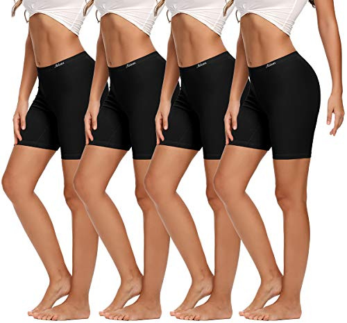 Molasus Womens Boxer briefs Cotton Boy Shorts Underwear Anti Chafing Bike Short Long Leg Under Shorts Black 4 Pack Size 7